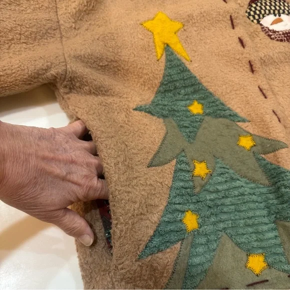 Vintage Snowman & Christmas Tree Sherpa Fleece Jacket Large/Extra Large - Picture 10 of 17